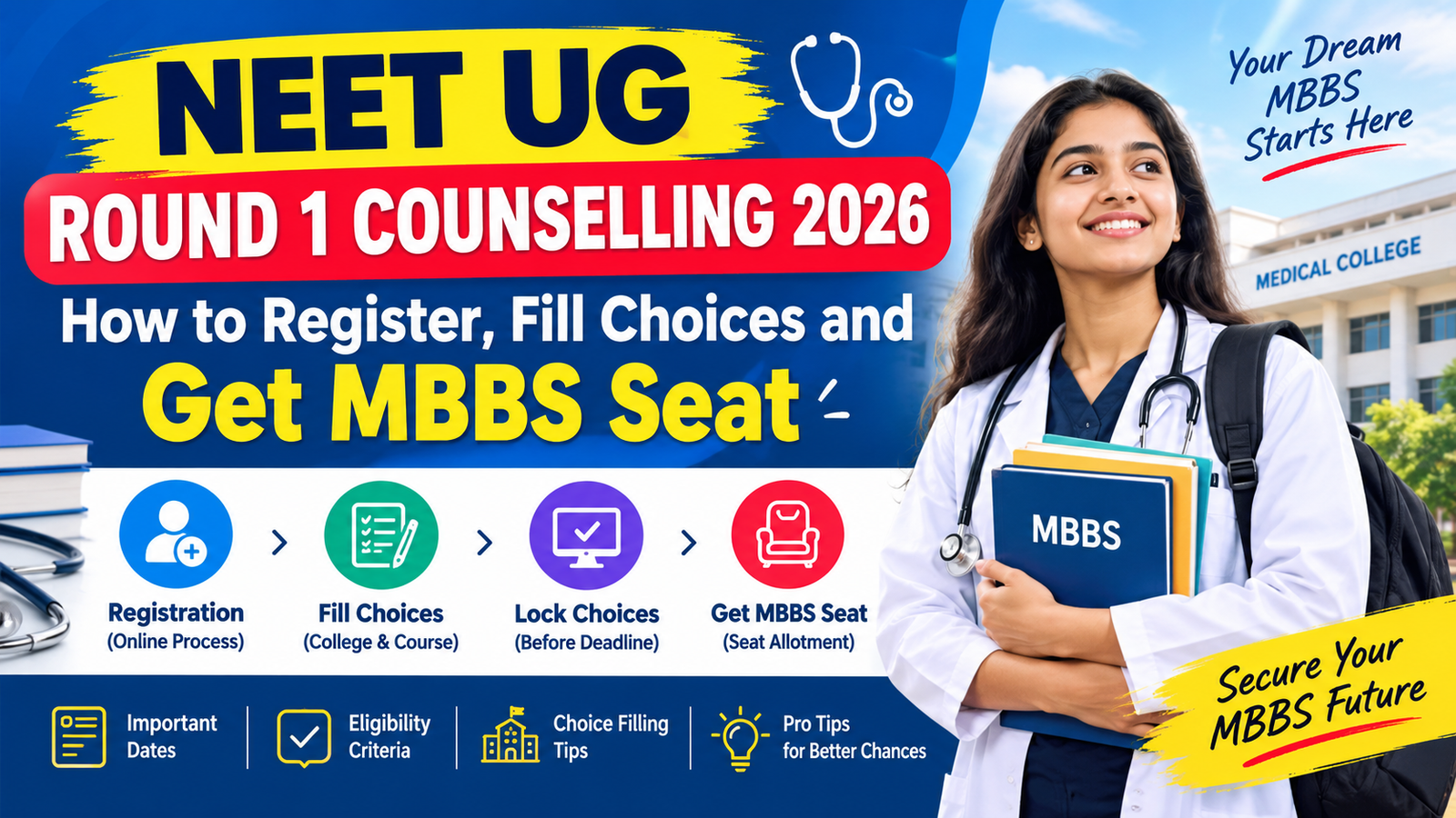 NEET UG spherical 1 Counselling 2026: the way to sign in, Fill selections and Get an MBBS Seat